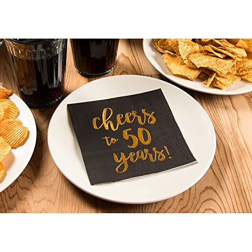 50 Pack Cheers to 50 Years Printed Cocktail Napkins for 50th Birthday and Anniversary (50 Pack)