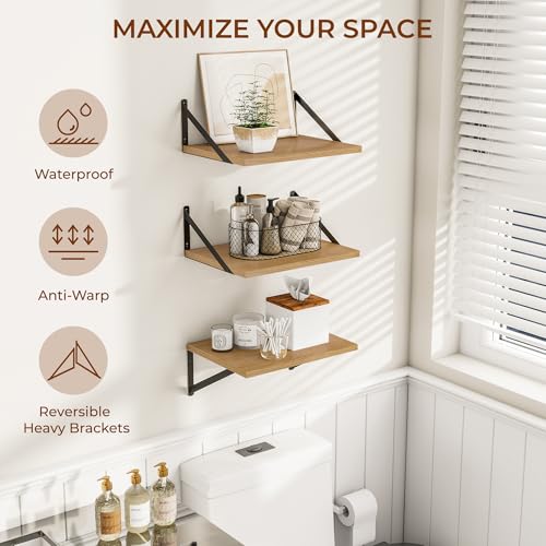 16W x 12D Deep Floating Shelves Set of 3 Oak (Oak With Black Metal Bracket / 16wx12dx5.8h)