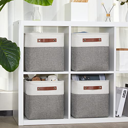 11 Inch Cube Storage Bins (White&Grey / S-11"x11"x11")