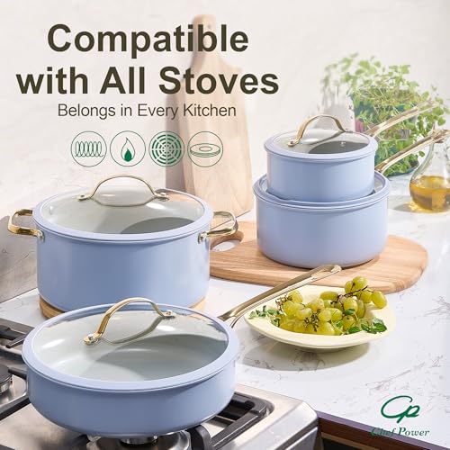 Ceramic Cookware Sets (Blue Gray / 10 Pcs Set)