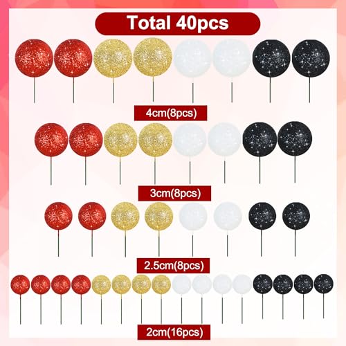 40 Pcs Foam Ball Cake Toppers with Sticks Mini Cake Decorations for Birthdays (40 Count)