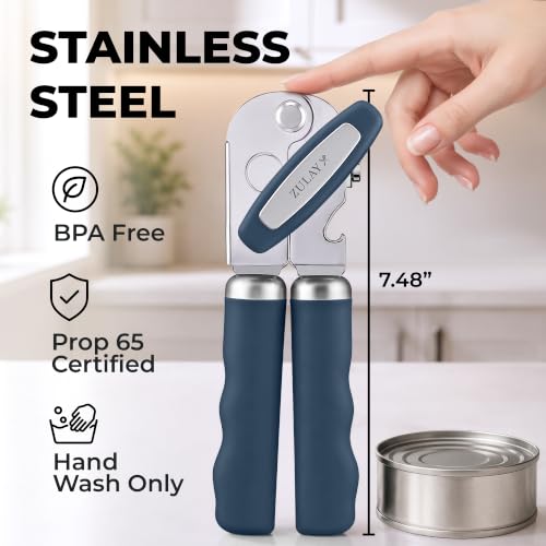 Stainless Steel Swing Open Manual Can Opener Comfortable Grip (Blue / Swing Open)