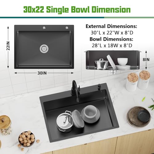 Black 30x22In Drop In Kitchen Sink (30x22 Black)