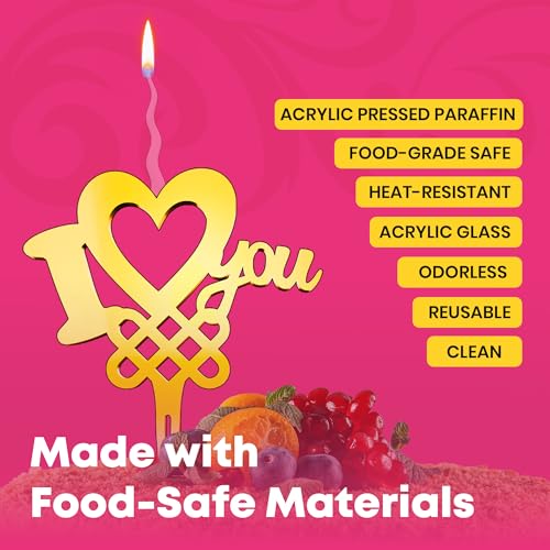 I Love You Reusable Gold Romantic Cake Candle