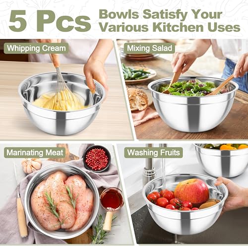 Mixing Bowls Stainless Steel Salad Serving Bowl with Clear Lids (5 Count)