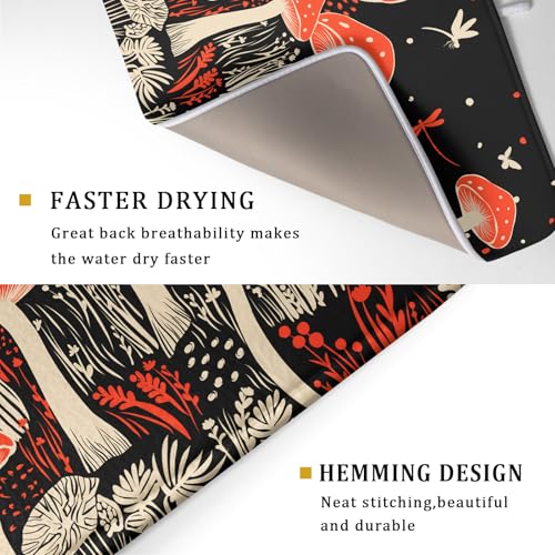 Red Mushroon Dish Drying Mat for Kitchen Counter Black Microfiber Absorbent Dish Pad 24 x 18 in (Red Mushroon 729 / 24" x 18")