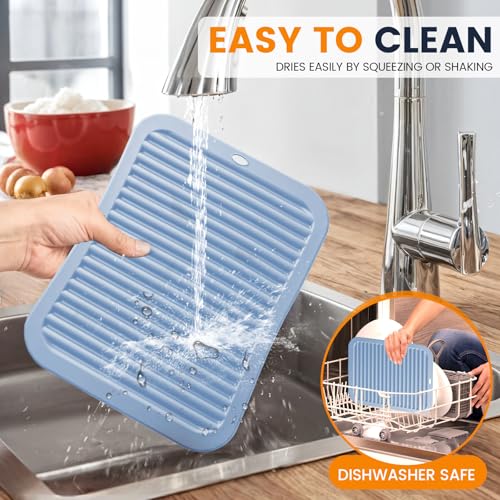 Silicone Trivet Mats 2 Heat Resistant Pot Holders Multipurpose Non (Sky Blue)