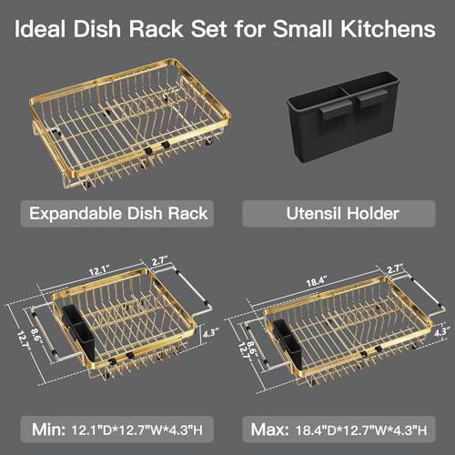 Gold Expandable Dish Drying Rack Over The Sink with Anti Slip Grip (Gold / For 13-30" W Sink)