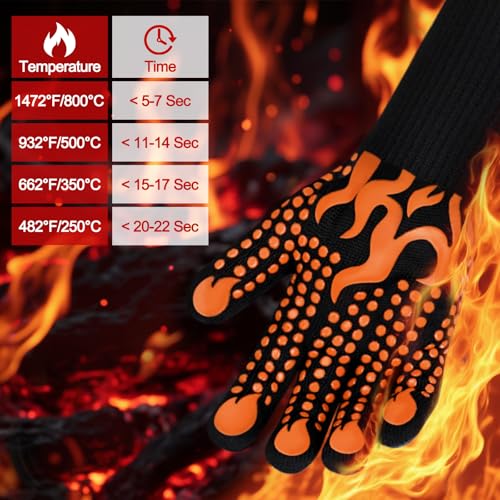BBQ Gloves 1472 Degree F Heat Resistant Grilling Gloves Silicone Non (long / Orange)