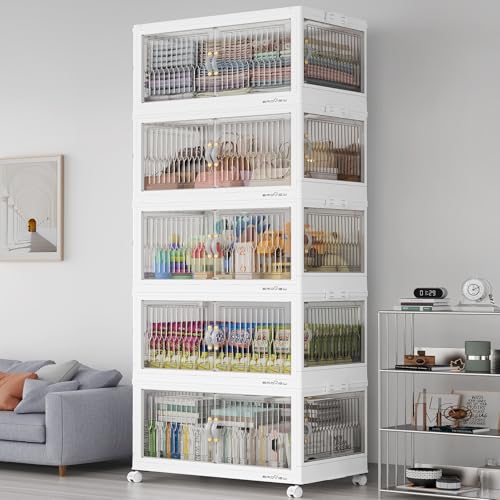 150Gal Stackable Storage Bins with Lids Foldable Boxes (White / 30Gal-5Pack)