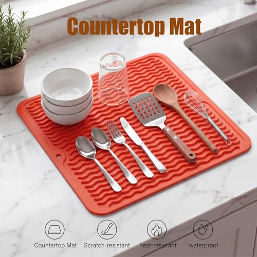 Silicone Dish Drying Mat for Multiple Usage (Orange / 12"L x 12"W)