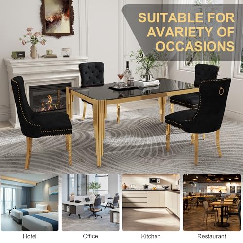 63'' Modern Glass Dining Table for 4 (Gold-black / Rectangle-62.99" L x 35.43" W x 29.53" H)