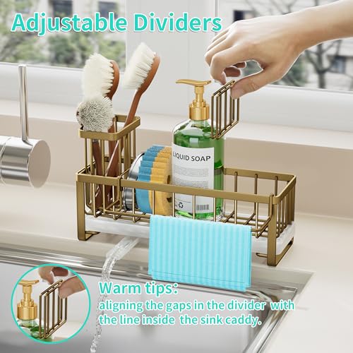 Sponge Holder for Kitchen Sink (Dark Gold / with Dishcloth Holder)