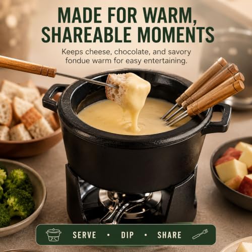 Nori 2 Quart Round Enameled Cast Iron Fondue Pot Set