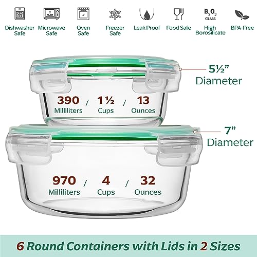 Round Glass Food Containers (6 Pack Round Set)