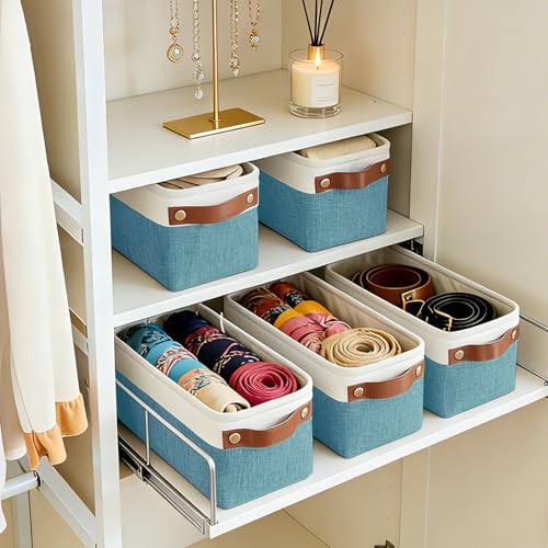 Small Fabric Storage Baskets (Teal / Off-White / Narrow-15"x6"x5")