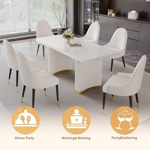 White Dining Chairs Set of 2 with High Backs Mid Century Modern Kitchen Dining Room Chairs PU Faux Leather Upholstered Large Padded Accent Chair with Legs (White)