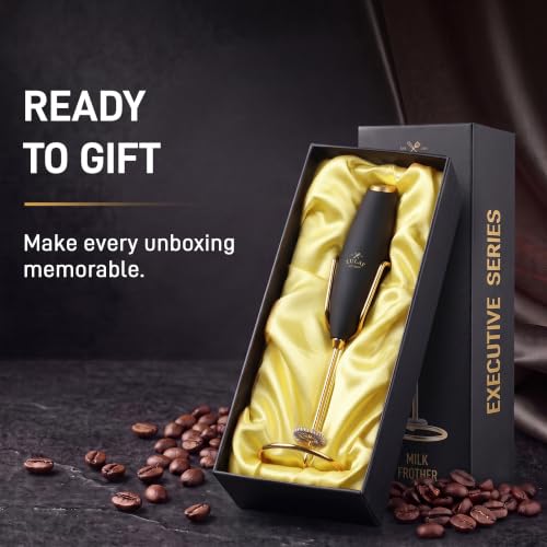 Powerful Milk Frother Wand With Duracell Batteries (Gift Box Black & Gold / Z1 Motor + Batteries)