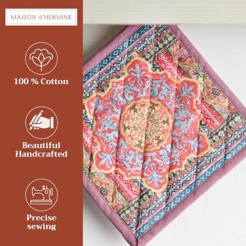Pot Holders 100% Cotton Potholders (075 - Ispahan / 8" x 8" (Pot Holder Pack of 2))