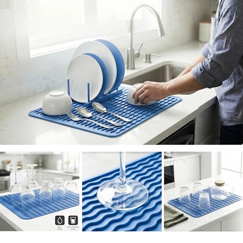 Silicone Dish Drying Mat (Lichen Blue / 16"L x 12"W)