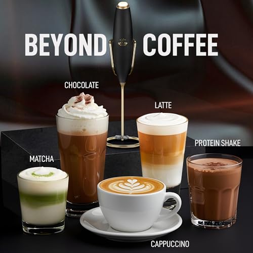 Powerful Milk Frother Wand With Duracell Batteries (Gift Box Black & Gold / Z1 Motor + Batteries)