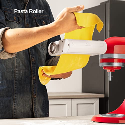 3 1 Pasta Maker Attachment for KitchenAid includes Pasta Sheet Roller attachment & Spaghetti Cutter & Fettuccine Cutter attachment (White+Silver)