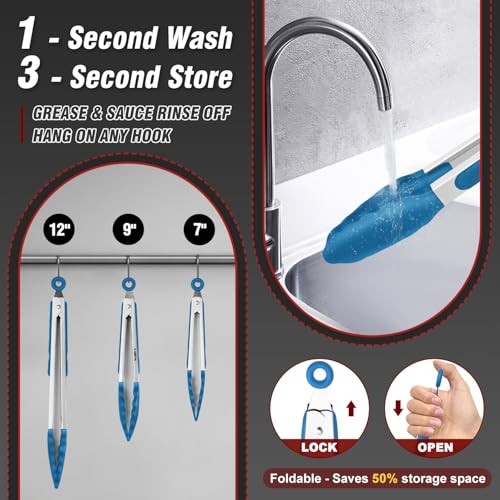 Kitchen Tongs (7+9+12inch / Blue)