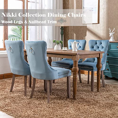 Light Blue Velvet Dining Chairs Set of 6 (Light Blue)