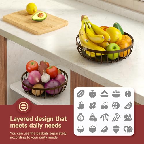 2 Tier Fruit Bowl for Kitchen Counter (Brown / 2 Tier Extra Large)