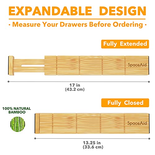 Bamboo Drawer Dividers with Inserts and Labels (13.25-17 inch)