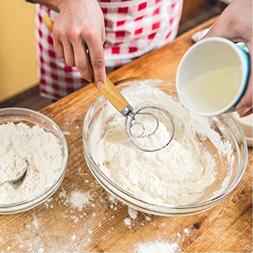 Danish Dough Whisk 13" Stainless Steel Bread Whisk Bread Making Tools Danish Dough Hook Bread Dough Mixer Hand Bread Dough Whisk for Pastry