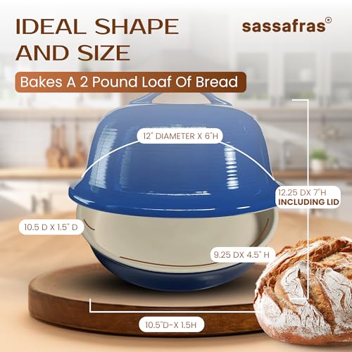Superstone® Stoneware La Cloche® Bread Baker with Blue Glazed Exterior and Unglazed Interior Bakes an Artisan Bread with Crusty Crust and a Light Crumb (Blue)