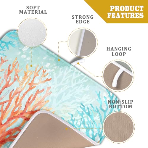 Coastal Coral Dish Drying Mat Beach Ocean Drainer Rack Mat 16x18 Inch Microfiber Absorbent Reversible Dish Dry Pad for Kitchen Counter Sink (Pink Coastal Coral / 16x18 inch)