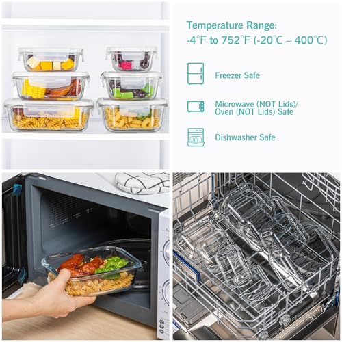 8 Pack Glass Food Storage Containers with Airtight Lids (White)