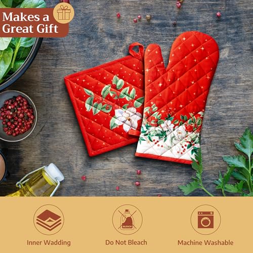 Maison d'Hermine Oven Gloves 100% Cotton Oven Mitt (107 - Noel / 7.5" x 13" (Oven Mitt))
