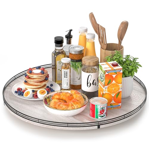 24 Inch Whitewashed Farmhouse Wooden Lazy Susan Organizer (White / 24 inches)