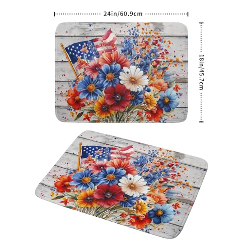 4th of July Dish Drying Mat 18x24 inch Patriotic Floral Fast Dry Microfiber Reversible Dish Drainer Rack Pad Kitchen Counter Accessories (Patriotic Floral / 18" x 18")