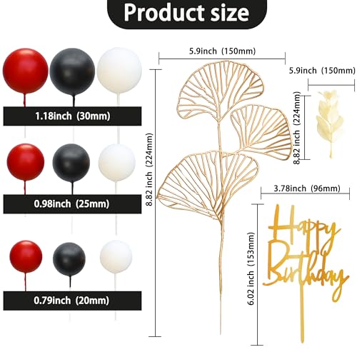 57Pcs Balls Cake Topper Boho Grass Cake topper Pearl Balls Acrylic Happy Birthday Cake Decorations for Wedding Baby Shower Birthday Boho Themed Party Supplies Black Red White (Black Red White)