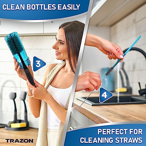 Dish Brush Set of 5 with Holder (Black)