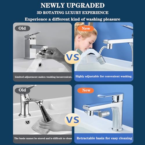 Universal Sink Faucet 1440° Rotatable Faucet Aerator Extension (2*Silver)