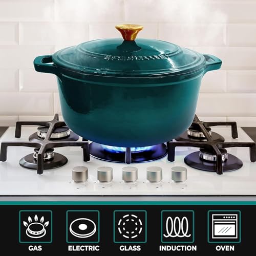 MUELLER HOME 7.5 QT Enameled Cast Iron Dutch Oven (7.5 Quart -Round / Emerald)