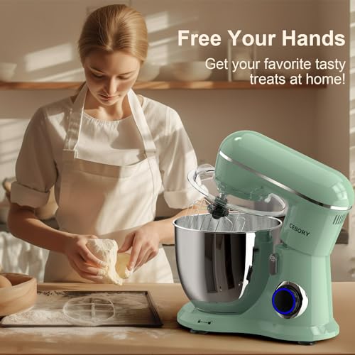 3-IN-1 Electric Stand Mixer, 6.5QT Bowl 660W 10-Speed Kitchen Mixer, Household Food Mixers include Dough Hook, Beater and Whisk, Bread Cake Mixer for Baking and Most Home Cooks, Agave Green (Agave Green)