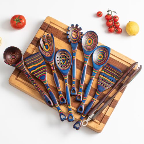 Pakkawood 9 Piece Rainbow Heart Wooden Utensils Set (9 PCS Rainbow)