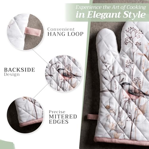 100% Cotton Oven Mitt & Pot Holder Set (058 - Meadow Florals - Brown / 7.5" x 13" & 8" x 8" (Oven Mitt & Pot Holder))