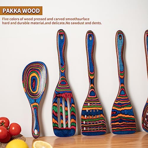 Pakka wood 7 Piece Blue Wooden Cooking Utensils (7 PCS Rainbow)