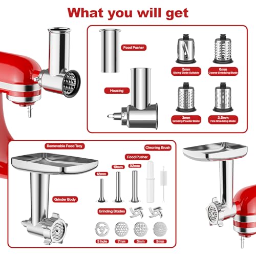 Metal Meat Grinder and Cheese Grater Set for KitchenAid Mixers (2 Count)