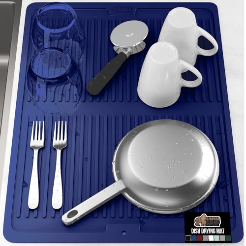Patented BPA Free Silicone Dish Drying Mat (18" x 24" / Silicone / Blue)