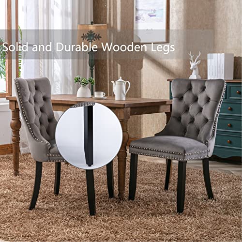 Grey Velvet Dining Chairs Set of 2 (Grey)