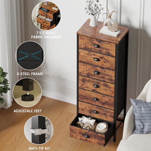 Dresser for Bedroom (Rustic Brown / 11.8"D x 15.8"W x 43.3"H (7 Drawers))