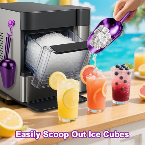 Stainless Steel Ice Scoop for Freezer with Magnetic Hook & Ice Tongs (6oz / Purplr)